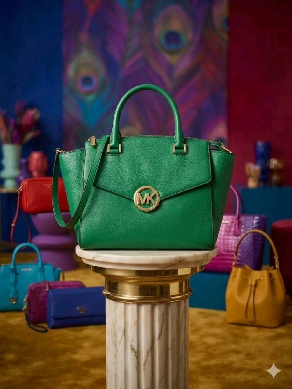 Michael Kors Green Leather Satchel - MK Logo